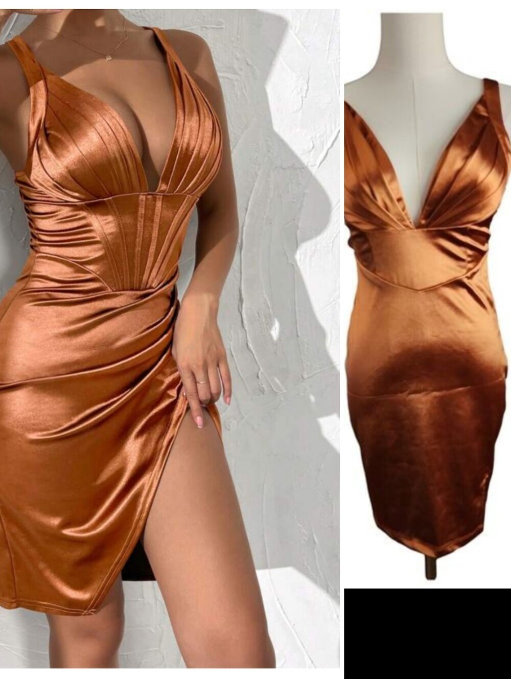 Hello Molly Alice Elle Bronze Satin Jersey Mini Dress NWT Small Stretchy